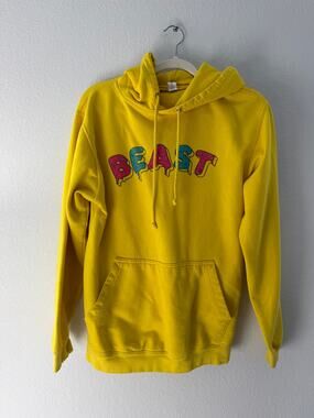 Mr. BEAST Yellow Graphic Pullover Hoodie Pink Teal Drip Logo Sweatshirt Size S